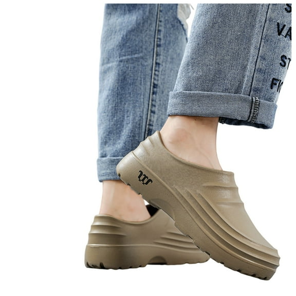 Dakaela Chef Shoes for Men Slip Resistant Waterproof Work Clogs Food Service Work Mule Sneakers Khaki 8