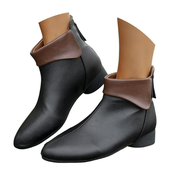 Dakaela Chelsea Boots for Women Vintage Leather Round Toe Ankle Booties Steel Toe Dress Slip on Shoes