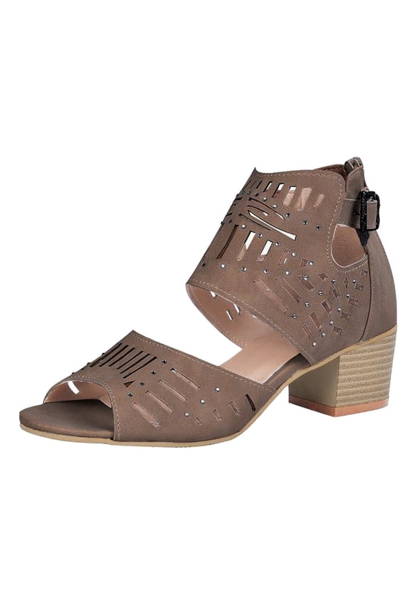 Heeled Sandals for Womens Bohemian Cutout Open Toe Ankle Boots Booties Shoes Size 6-9