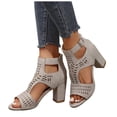 thumbnail image 1 of Dakaela Chunky Heeled Sandals for Womens Bohemian Cutout Open Toe Dressy Heels Summer Pumps Booties for Bridal Wedding Party Light Gray Size 8, 1 of 9