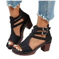 thumbnail image 1 of Dakaela Chunky Heeled Sandals for Womens Cutout Ankle Buckles Open Toe Booties Leather Summer Wedding Party Dress Pumps Shoes Black Size 6.5, 1 of 6