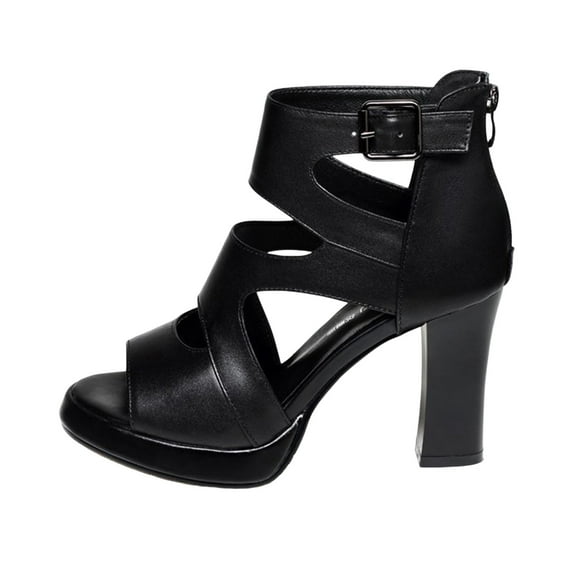 Dakaela Heels for Women Leather Ankle Buckle Dress High Heeled Pumps Sandals Slip on Booties