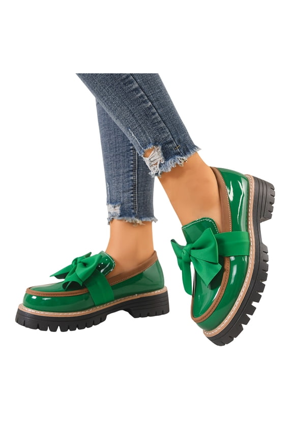 Chunky Loafers for Women Leather Platform Business Casual Dress Shoes 2026 Bowknot Comfortable Ladies Slip on Dressy Work Oxfords Size 6-10