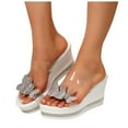 thumbnail image 1 of Dakaela Clear Sandals for Women White Platform Wedge Slides Rhinestone Summer Beach Flip Flops, 1 of 7