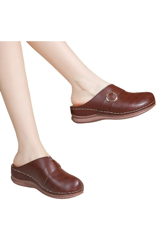 Clogs for Women Arch Support Closed Toe Slip on Mules Leather Comfortable Casual Loafers Shoes
