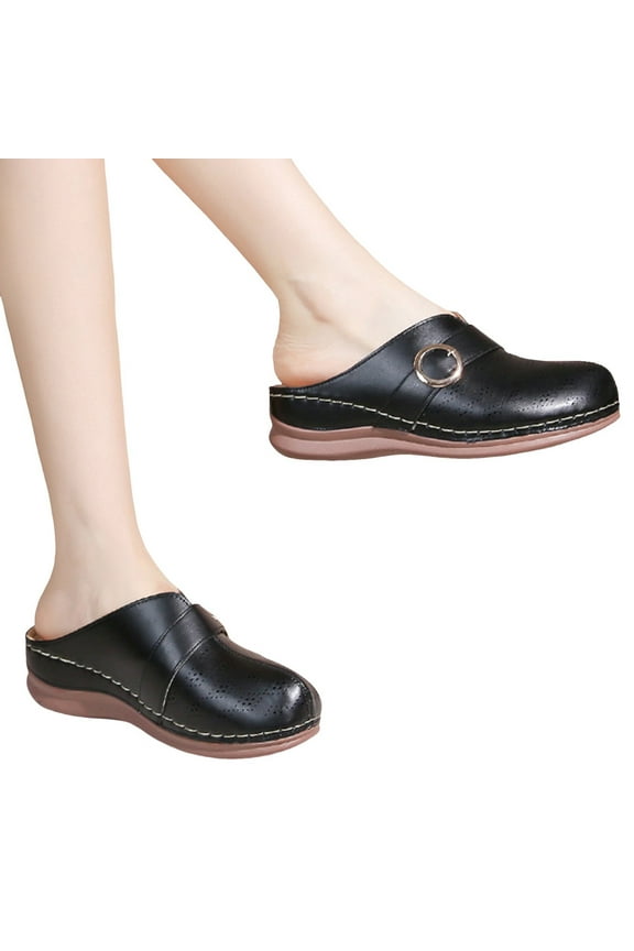 Clogs for Women Arch Support Closed Toe Slip on Mules Leather Comfortable Casual Loafers Shoes