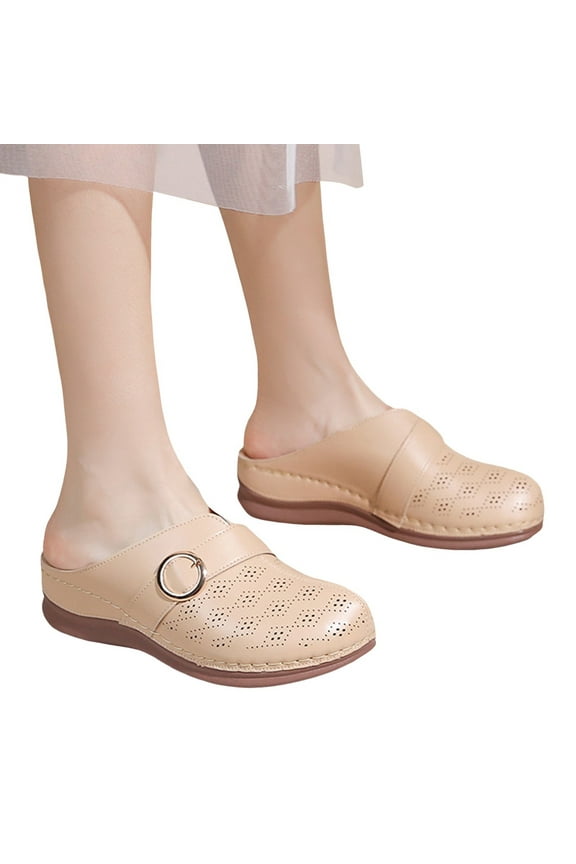 Clogs for Women Arch Support Closed Toe Slip on Mules Leather Comfortable Casual Loafers Shoes