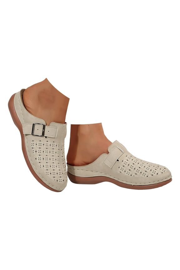 Clogs for Women Orthopedic Cork Footbed Mules Shoes Cutout Backless Slip on Sandals Beige 6.5