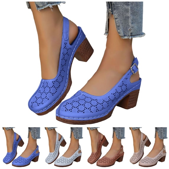 Dakaela Closed Toe Chunky Heeled Sandals for Women 2026 Hollow out Orthopedic Wedge Summer Dressy Slingback Pumps Shoes Size 6