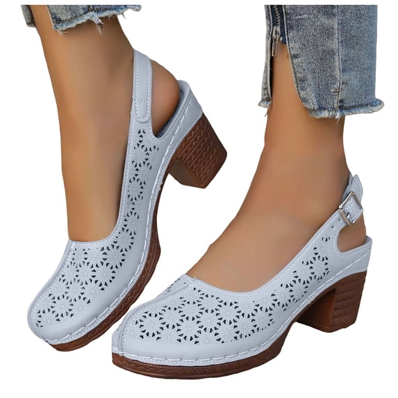 Dakaela Closed Toe Chunky Heeled Sandals for Women 2026 Hollow out Orthopedic Wedge Summer Dressy Slingback Pumps Shoes Size 7
