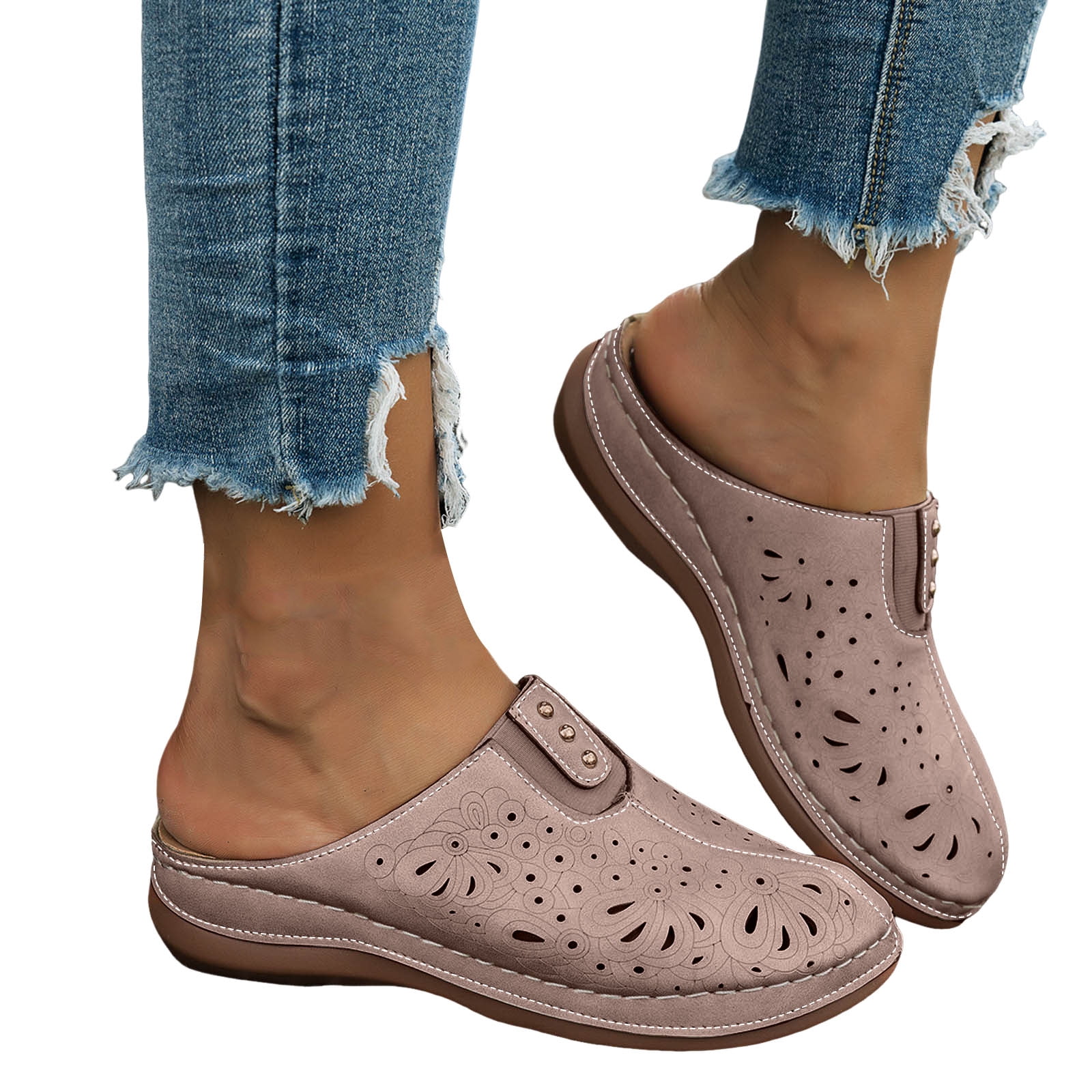 Dakaela Closed Toe Clogs for Women Comfortable Low Wedge Slip on Mules ...