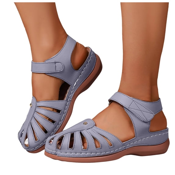 Dakaela Closed Toe Sandals for Women 2026 Comfortable Dressy Platform Wedges Ankle Strap Orthopedic Wide Width Walking Shoes (8.5,Grey)