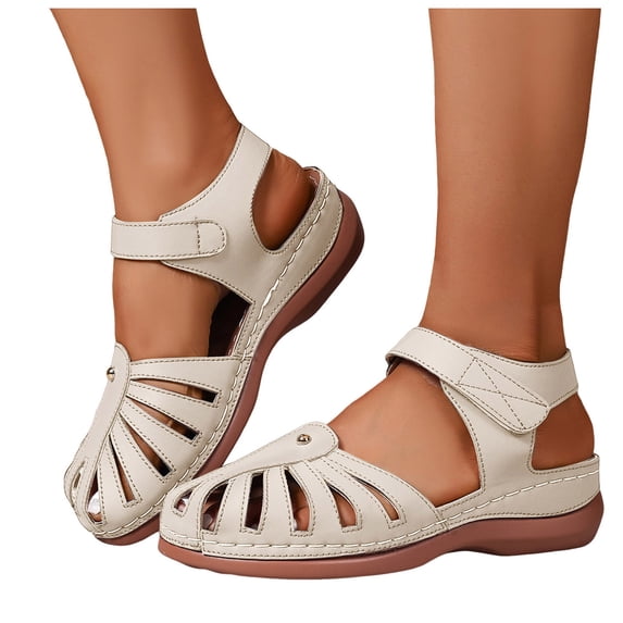 Dakaela Closed Toe Sandals for Women 2026 Comfortable Dressy Platform Wedges Ankle Strap Orthopedic Wide Width Walking Shoes (9.5,White)