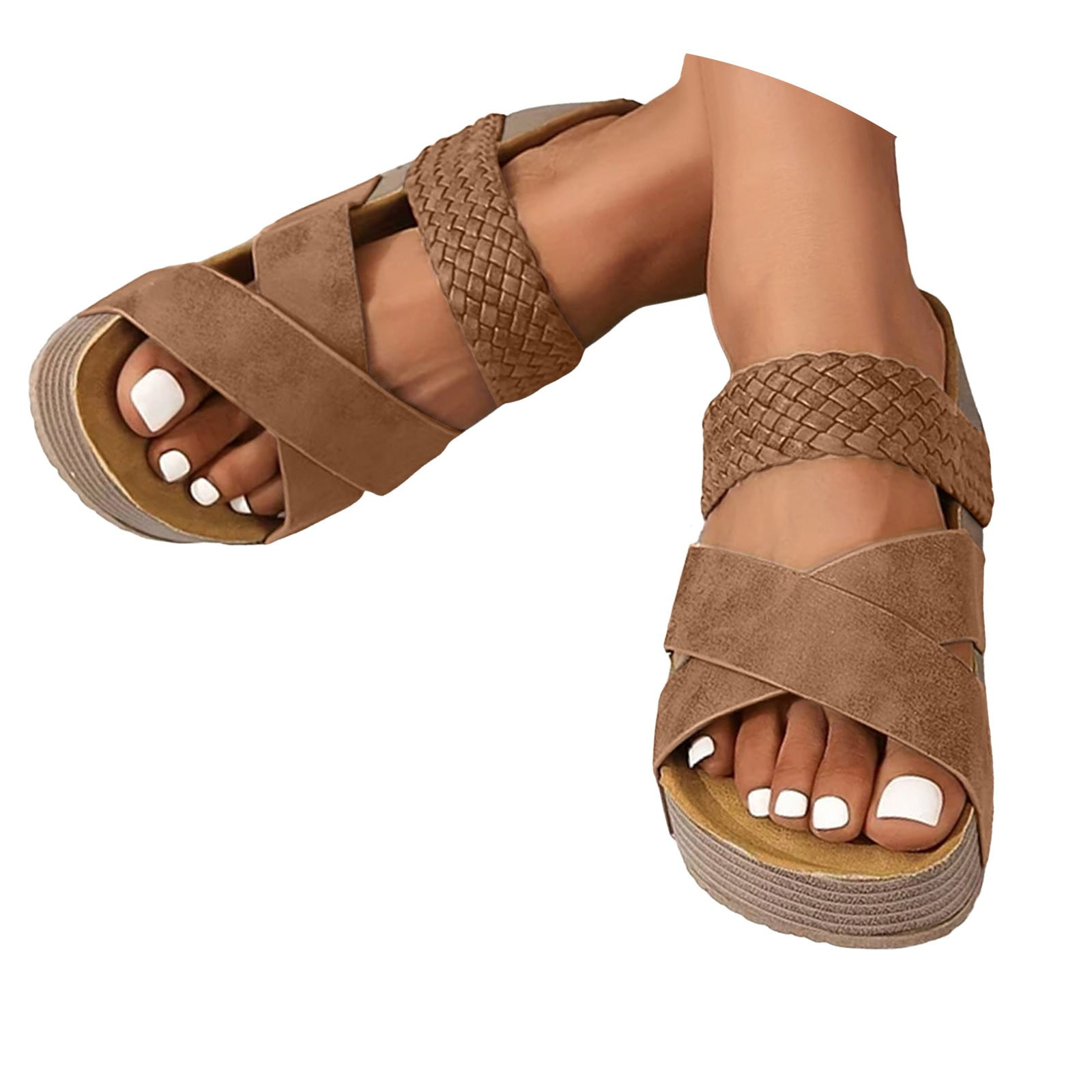 Dakaela Cork Platform Sandals for Women Braided Band Slide Clogs Suede