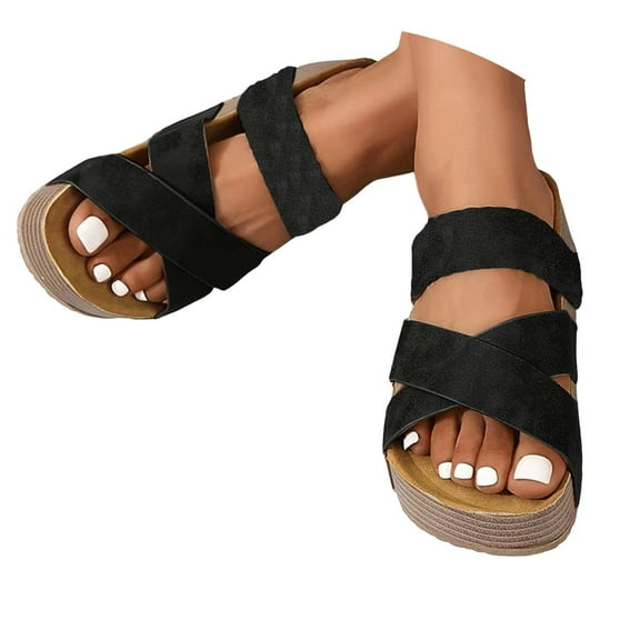 Dakaela Cork Platform Sandals for Women Braided Band Slide Clogs Suede Wedge Slip on Sandals Slippers