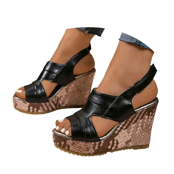 Dakaela Cork Wedge Sandals for Women 2025 Summer Casual Platform Slip on Shoes Thick Sole Leather Sandal