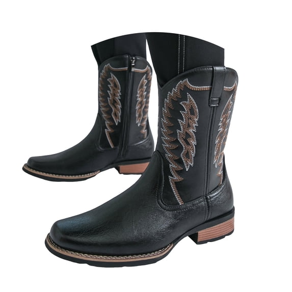 Dakaela Cowboy Boots for Men Embroidered Western Men's Slip on Boot Square Toe Chunky Heel Ankle Booties