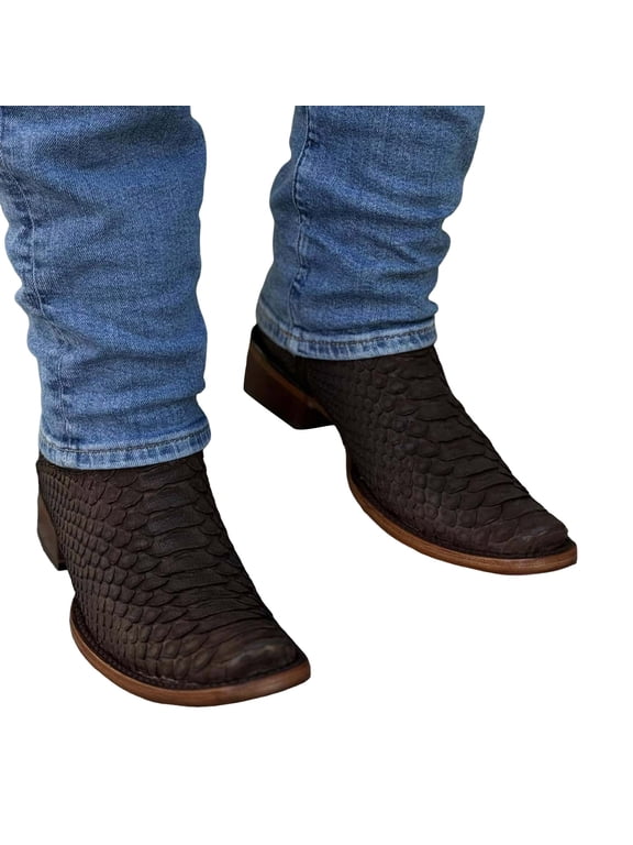 Cowboy Boots for Men Square Toe Classic Western Booties Wide Width Low Chunky Heel Mid-Calf Work Boots for Daily Wear,Brown 11.5