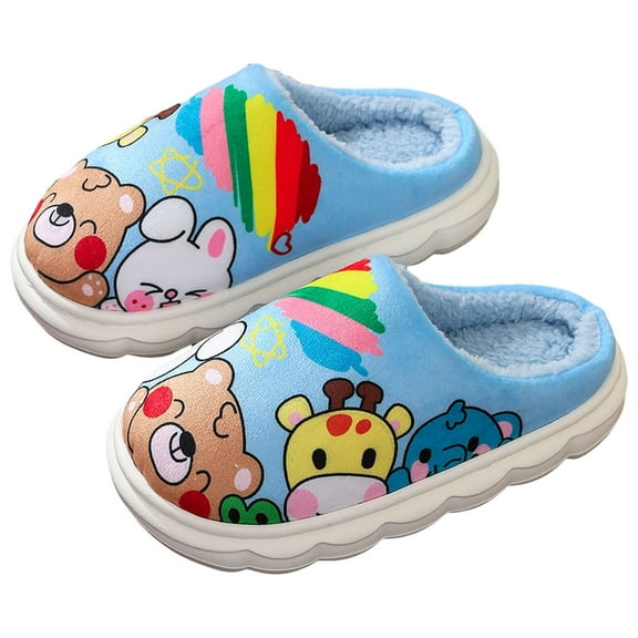 Dakaela Cute Animals Slippers for Kids Girl Boy Waterproof House Shoes Memory Foam Indoor Slipper Blue