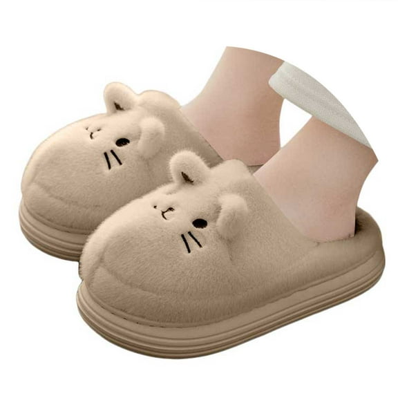Dakaela Cute Platform Slippers for Women Cat Fuzzy Plush House Shoes Fleece Lined Bedroom Slip on Slides