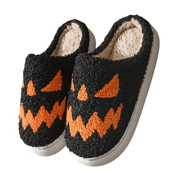 Dakaela Cute Slippers for Women Men Halloween Fuzzy Bedroom House Shoes Fleece Lined Plush Slip on Winter Slides Black 9