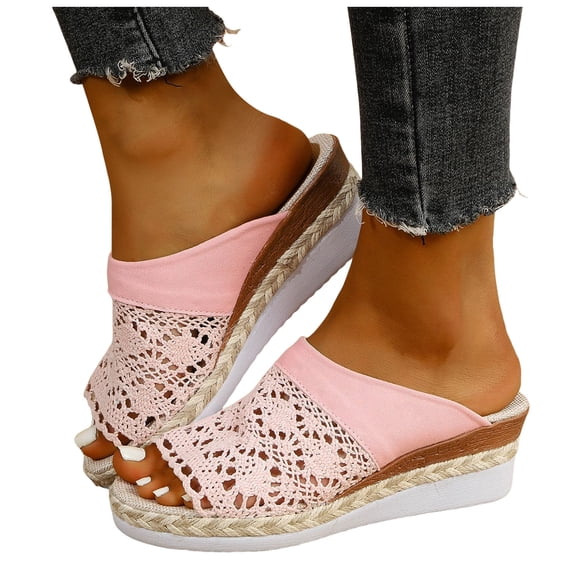 Dakaela Espadrille Wedge Platform Sandals for Women Flower Hollow out Slip on Slides with Arch Support Bohemian Summer Beach Slippers Shoes Size 6-10