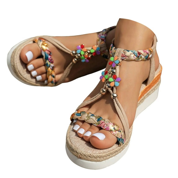 Dakaela Espadrille Wedge Sandals for Women Ankle Strap Bohemian Open Toe Platform Summer Beach Shoes