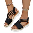 thumbnail image 1 of Dakaela Espadrille Wedge Sandals for Women Strappy Slingback Platform Slip on Shoes Comfortable Open Toe Summer Beach Walking Sandal Black Size 6.5, 1 of 5
