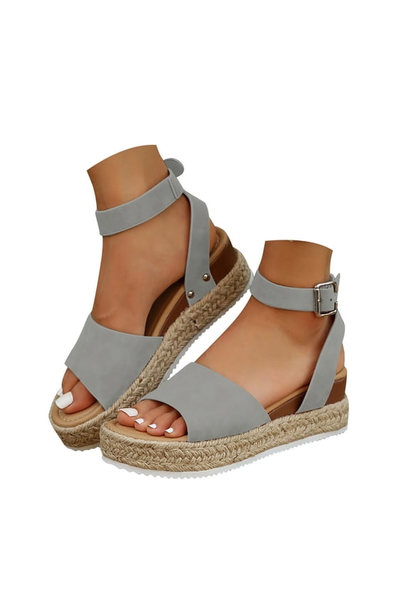 Espadrilles Flatform Wedge Sandals for Women Open Toe Buckle Ankle Strap Platform Walking Shoes