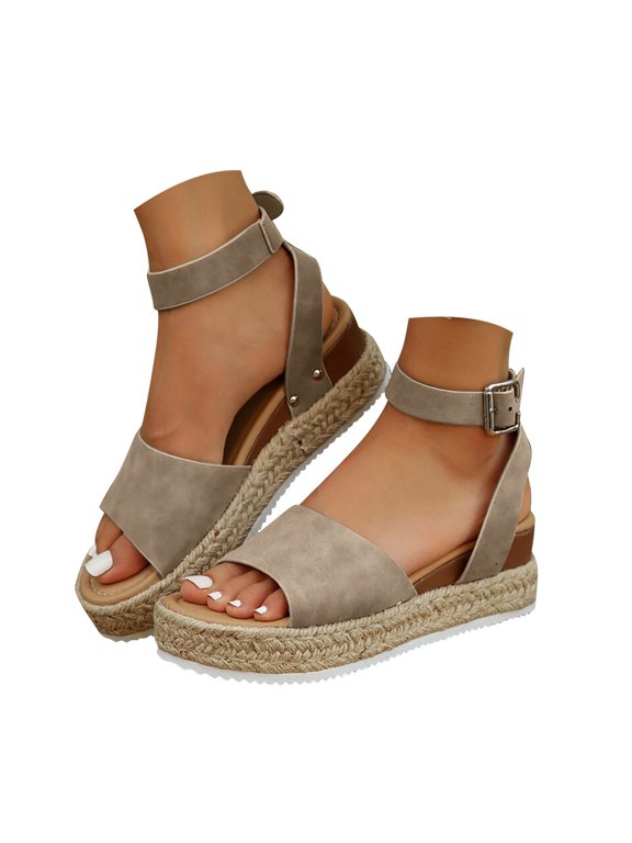 Espadrilles Flatform Wedge Sandals for Women Open Toe Buckle Ankle Strap Platform Walking Shoes