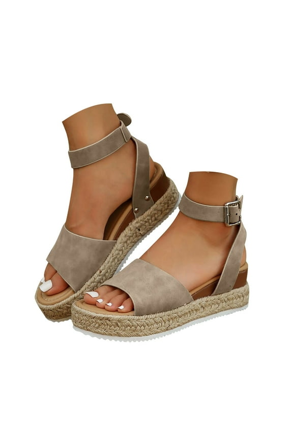 Espadrilles Flatform Wedge Sandals for Women Open Toe Buckle Ankle Strap Platform Walking Shoes