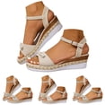 thumbnail image 1 of Dakaela Espadrilles Wedge Sandals for Women Open Toe Summer Dressy Slip on Shoes Comfortable Ankle Strap Buckle Platform Walking Sandal Size 6-10 Beige, 1 of 7