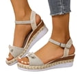 thumbnail image 1 of Dakaela Espadrilles Wedge Sandals for Women Open Toe Summer Dressy Slip on Shoes Comfortable Ankle Strap Buckle Platform Walking Sandal Size 6-10 Black, 1 of 7