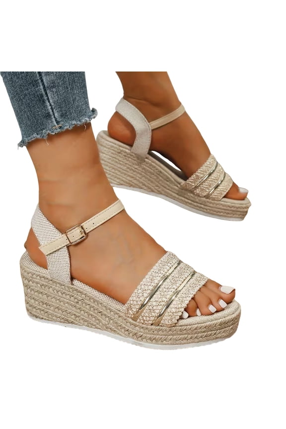 Espadrilles Wedge Sandals for Women 2026 Open Toe Bohemian Slip on Summer Dressy Walking Shoes with Adjustable Buckles Ankle Strap Size 6-10