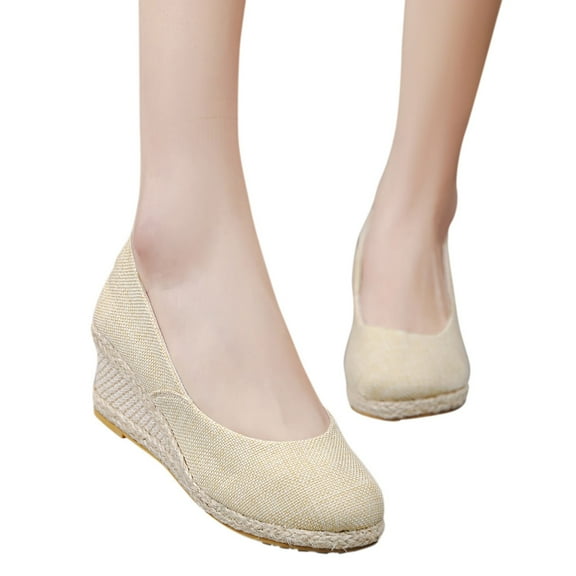 Dakaela Espadrilles Wedge Slip on Shoes for Women Canvas Platform Dress Shoes Business Casual Loafers