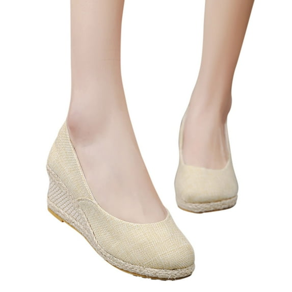 Dakaela Espadrilles Wedge Slip on Shoes for Women Canvas Platform Dress Shoes Business Casual Loafers