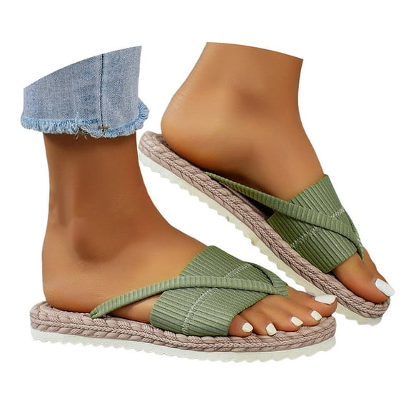 Dakaela Fashion Linen Summer Beach Shoes for Women Non Slip Casual Flip Flops Ladies Slide Sandals