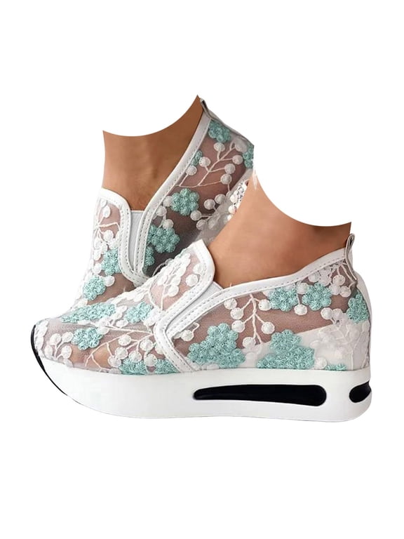 Fashion Sneakers for Women 2025 Platform Slip on Walking Shoes Mesh Wedge Dressy Casual Loafers