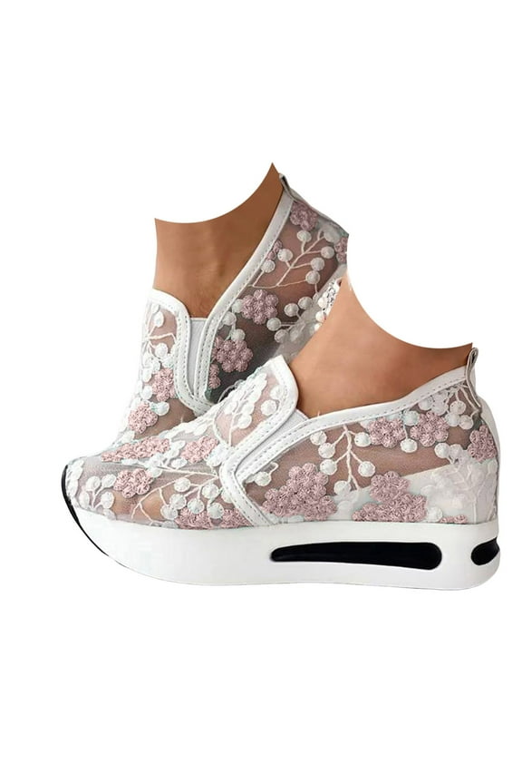 Fashion Sneakers for Women 2025 Platform Slip on Walking Shoes Mesh Wedge Dressy Casual Loafers