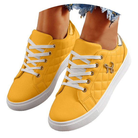 Dakaela Fashion Sneakers for Women Low Top Comfortable Cushioned Running Walking Tennis Shoes Yellow 7