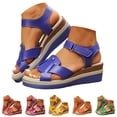 thumbnail image 1 of Dakaela Fashion Summer Sandals for Women Orthopedic Wedge Platform Walking Shoes Arch Support Beach Dressy Slip on Espadrille Blue 6, 1 of 8