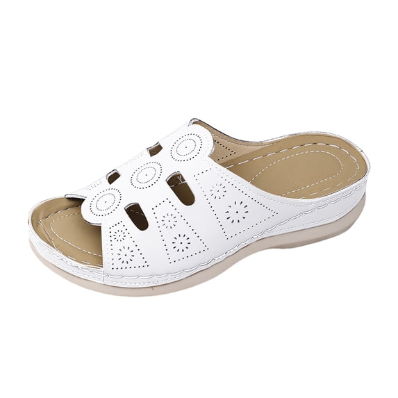 Dakaela Flat Sandals Women Orthopedic Arch Support Casual Slides Ladies Cutout Non Slip Summer Beach Walking Slippers Size 6-10 White