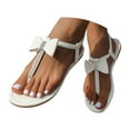 thumbnail image 1 of Dakaela Flat Sandals for Women Bow T Strap Flip Flops Rhinestone Open Toe Walking Slip on Shoes White 7.5, 1 of 8