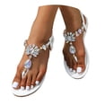 thumbnail image 1 of Dakaela Flat Sandals for Women Jeweled Ankle Strap Dress Thong Sandal Summer Casual Flip Flops White 8.5, 1 of 9
