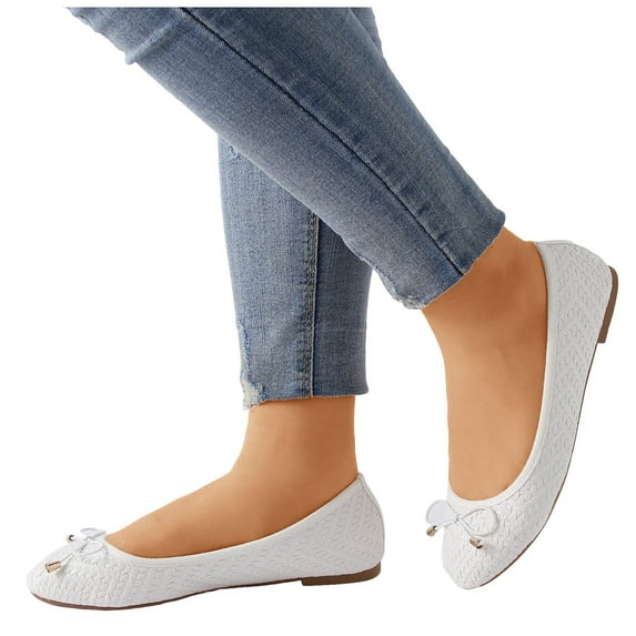 Dakaela Flats for Women Ballet Dressy Work Loafers Comfortable Ladies Wedding Casual Shoes White 8