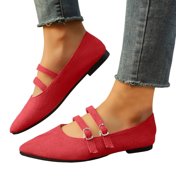Dakaela Flats for Women Suede Pointed Toe Mary Jane Comfortable Ballet ...