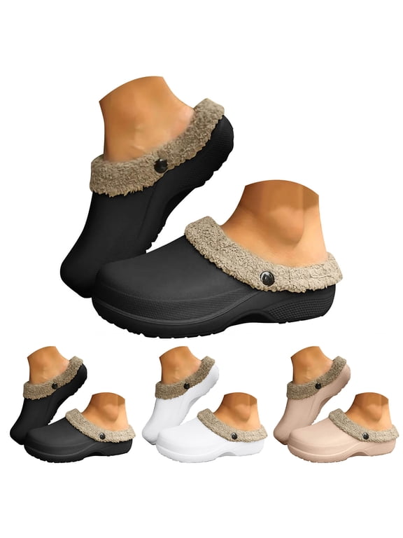 Fleece Lined Clogs for Women Men Waterproof Winter Fuzzy Slippers Indoor Outdoor Mules Garden Shoes