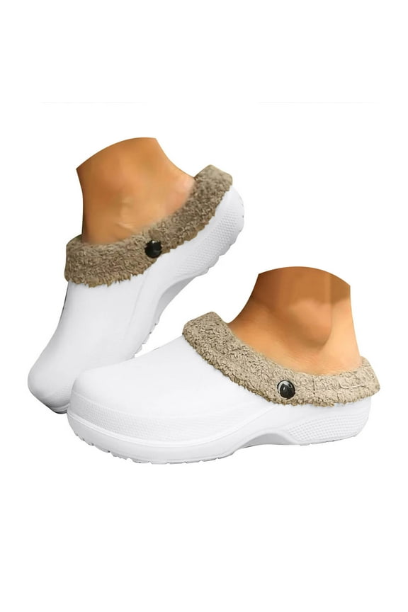 Fleece Lined Clogs for Women Men Waterproof Winter Fuzzy Slippers Indoor Outdoor Mules Garden Shoes