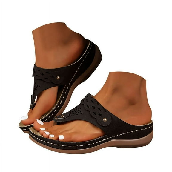 Dakaela Flip Flops for Women Arch Support Orthopedic Walking Thong Sandals Platform Casual Slippers