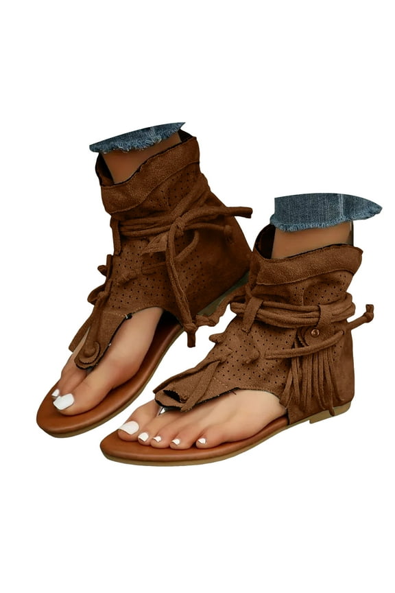 Flip Flops for Women Flat Tassel Gladiator Sandals Casual Summer Bohemian Fringe Dressy Slides